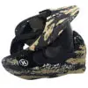 Camouflage paintball mask with goggles.