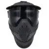 Black paintball mask with visor.