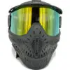 Black paintball mask with mirrored visor.
