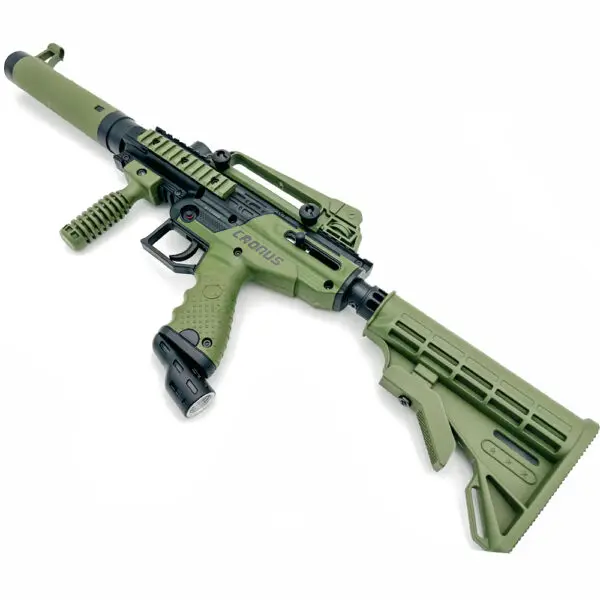 Green and black paintball marker.