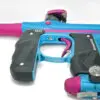 Blue and pink paintball gun with gauge.