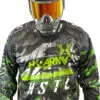 Black and green paintball jersey with mask.
