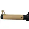 Tan-colored rifle suppressor with sight.