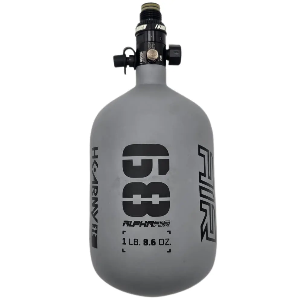 Gray Alpha Air 68ci paintball tank.