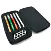Carrying case with colorful markers and holders.