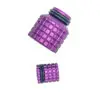 Purple metal bottle caps with a square pattern.
