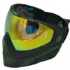 Black and green paintball mask with mirrored lens.