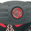 Black paintball mask with red accents.