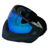 Black and blue paintball mask with mirrored lens.