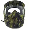 Camouflage paintball mask with clear lens.