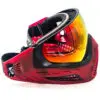 Red paintball mask with mirrored lens.