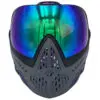 Here's an alt tag for the image: Purple and grey paintball mask with iridescent lens.