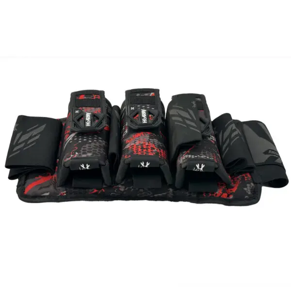 Here's an alt tag for the image: Red and black paintball pod pack.