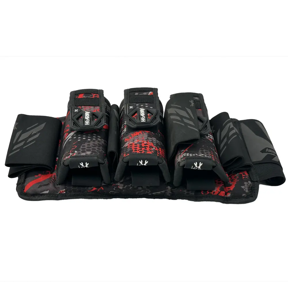 Here's an alt tag for the image: Red and black paintball pod pack.