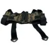 Camouflage paintball harness with pouches.