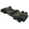 Camouflage paintball harness with pouches.
