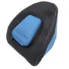 Blue and black mesh back support with pouch.