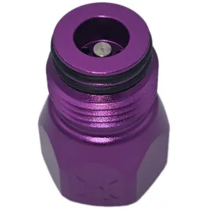 Purple anodized aluminum air tank adapter.