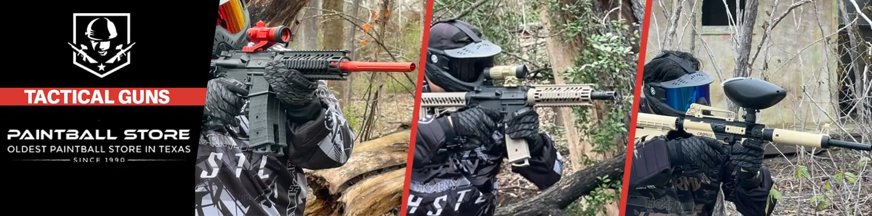 tactical-guns Paintball players aiming tactical guns.