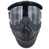Black paintball mask with large lens.