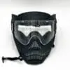 Black paintball mask with clear lens.