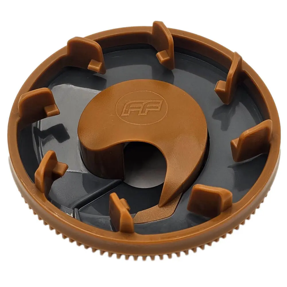 Brown plastic coffee grinder top.