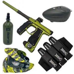 Green paintball gun and equipment set