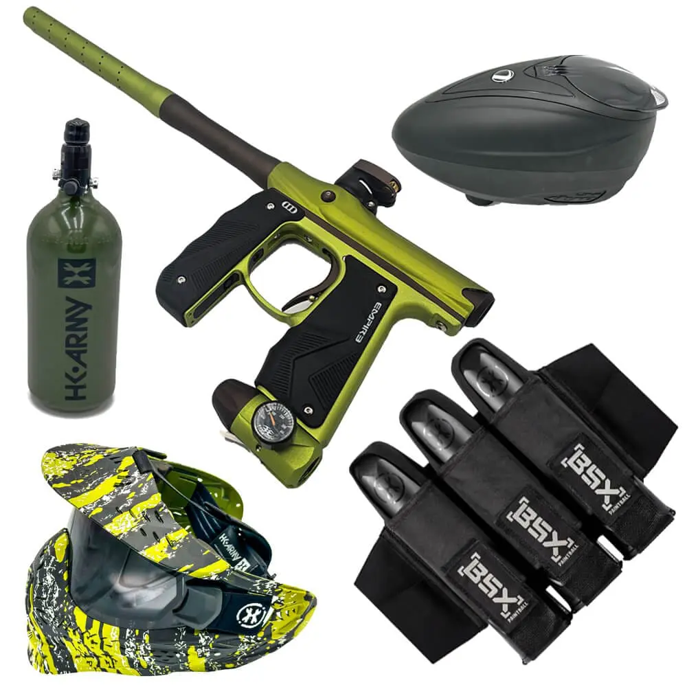Green paintball gun and equipment set