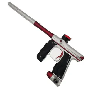 Red and silver Eclipse paintball gun.