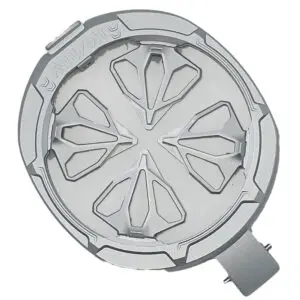 Silver Alpha Racing wheel cover.