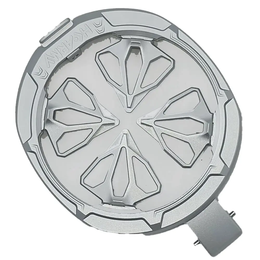Silver Alpha Racing wheel cover.