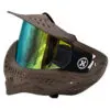 Brown paintball mask with reflective visor.