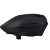 Black paintball hopper on white background.