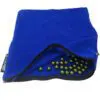 Blue towel pouch with green balls inside.