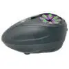 Black helmet with purple and green vent.
