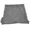 Gray microfiber cleaning cloth with label.