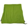 Green square cushion with textured fabric.