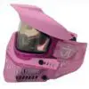 Pink paintball mask with clear visor.