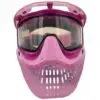 Pink paintball mask with clear visor.