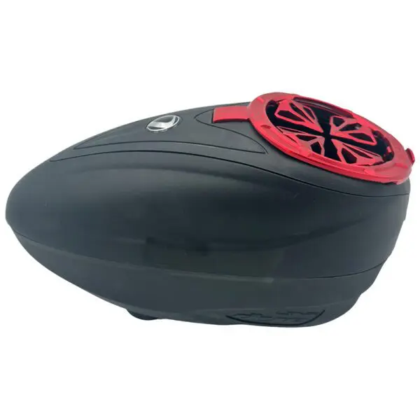Black and red portable electric vacuum cleaner.