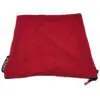 Red microfiber towel with black edges.