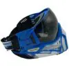 Blue and white paintball mask with visor.