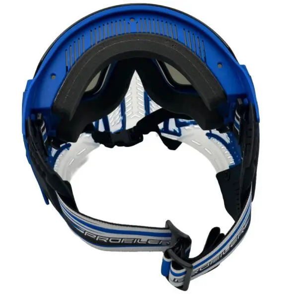 Blue and black protective sports helmet.
