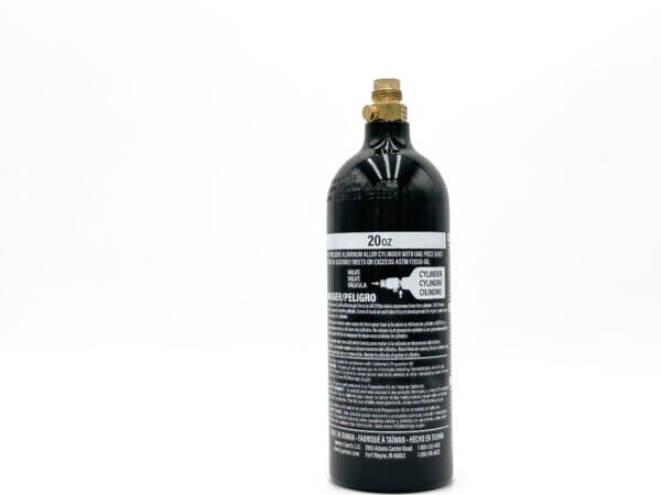 Black 20oz CO2 cylinder with valve.