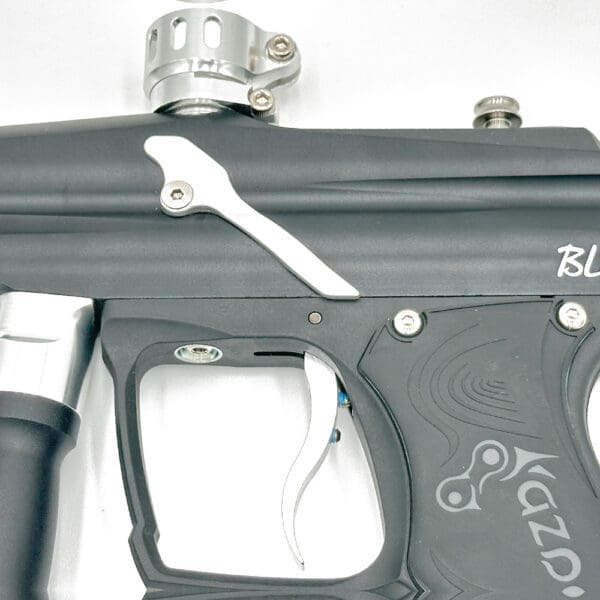 Black and silver paintball marker.