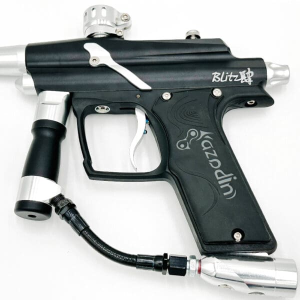 Black and silver Kazodin Blitz paintball gun.