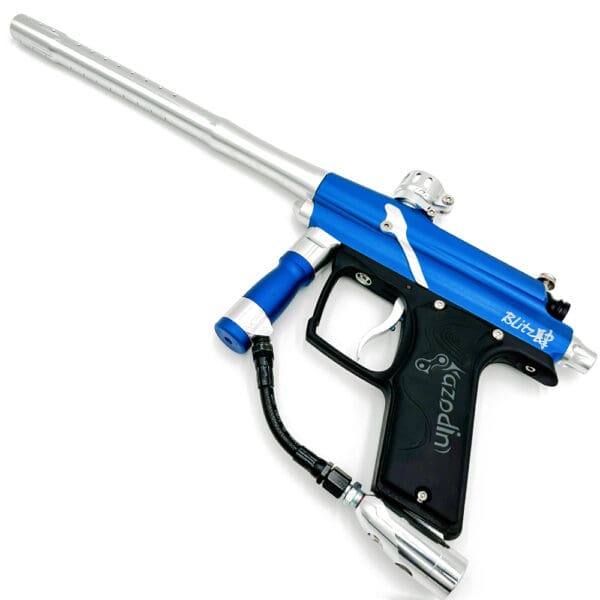 Blue and silver paintball gun.