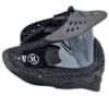 Black paintball mask with mirrored lens.