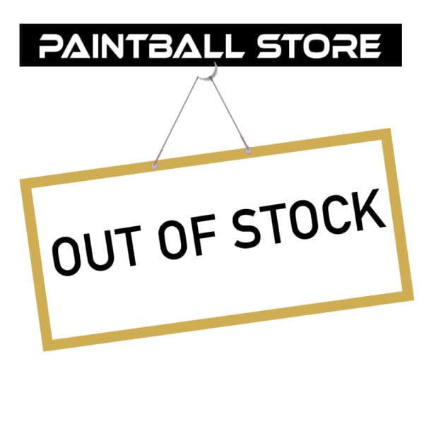 Out of stock sign for paintball store.