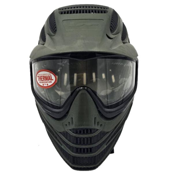 Green paintball mask with thermal lens.